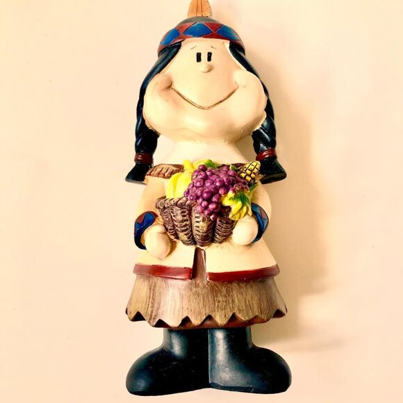 Adorable, Rustic, Resin Native American figure w/harvest basket, appx 7.25"Hx3"W - Picture 1 of 5